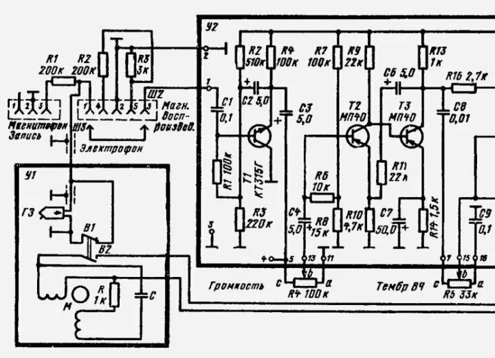 Принципиальные электрические схемы электрофонов Неактивно