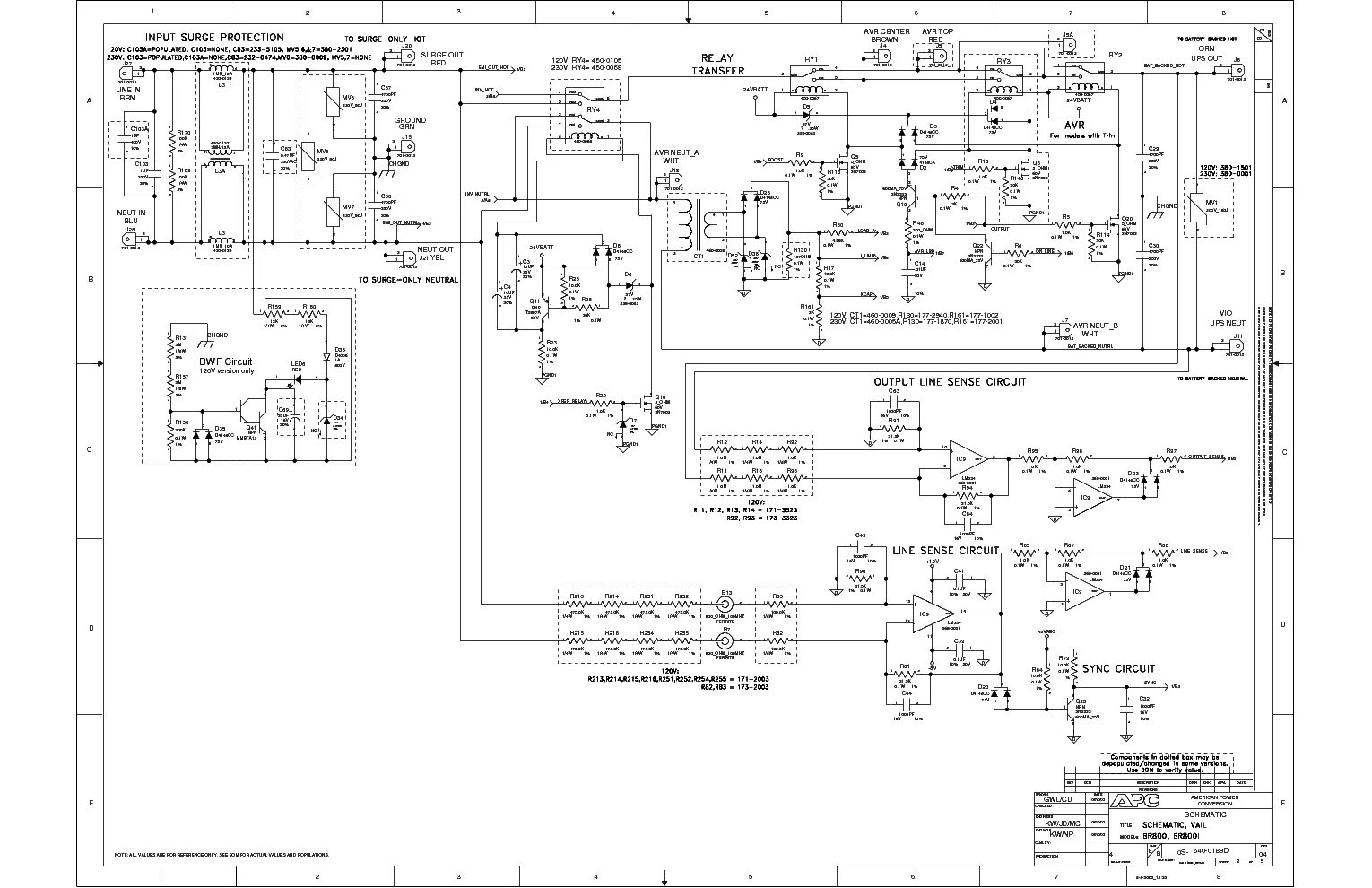 Принципиальные электрические схемы ибп APC BACK-UPS RS-800 BR800I CHASSIS 640-0189D SCH Service Manual download, schema