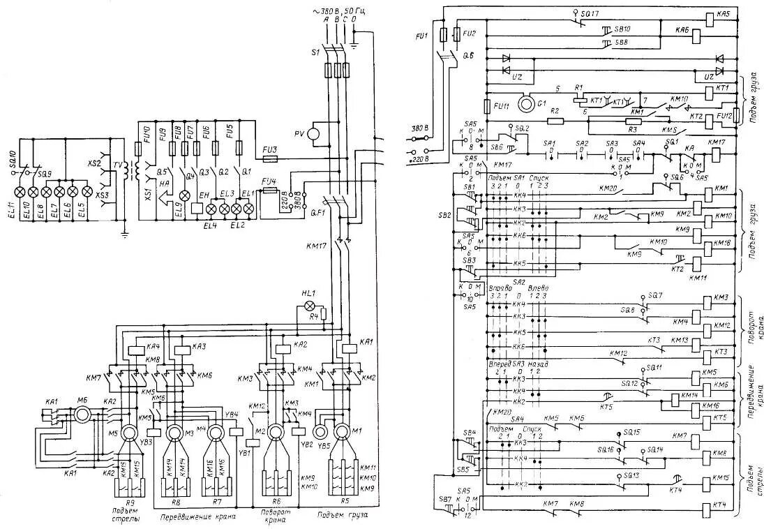Принципиальные электрические схемы кранов craneinfo.ru: Кран башенный КБ-100.0. Схема электрическая принципиальная