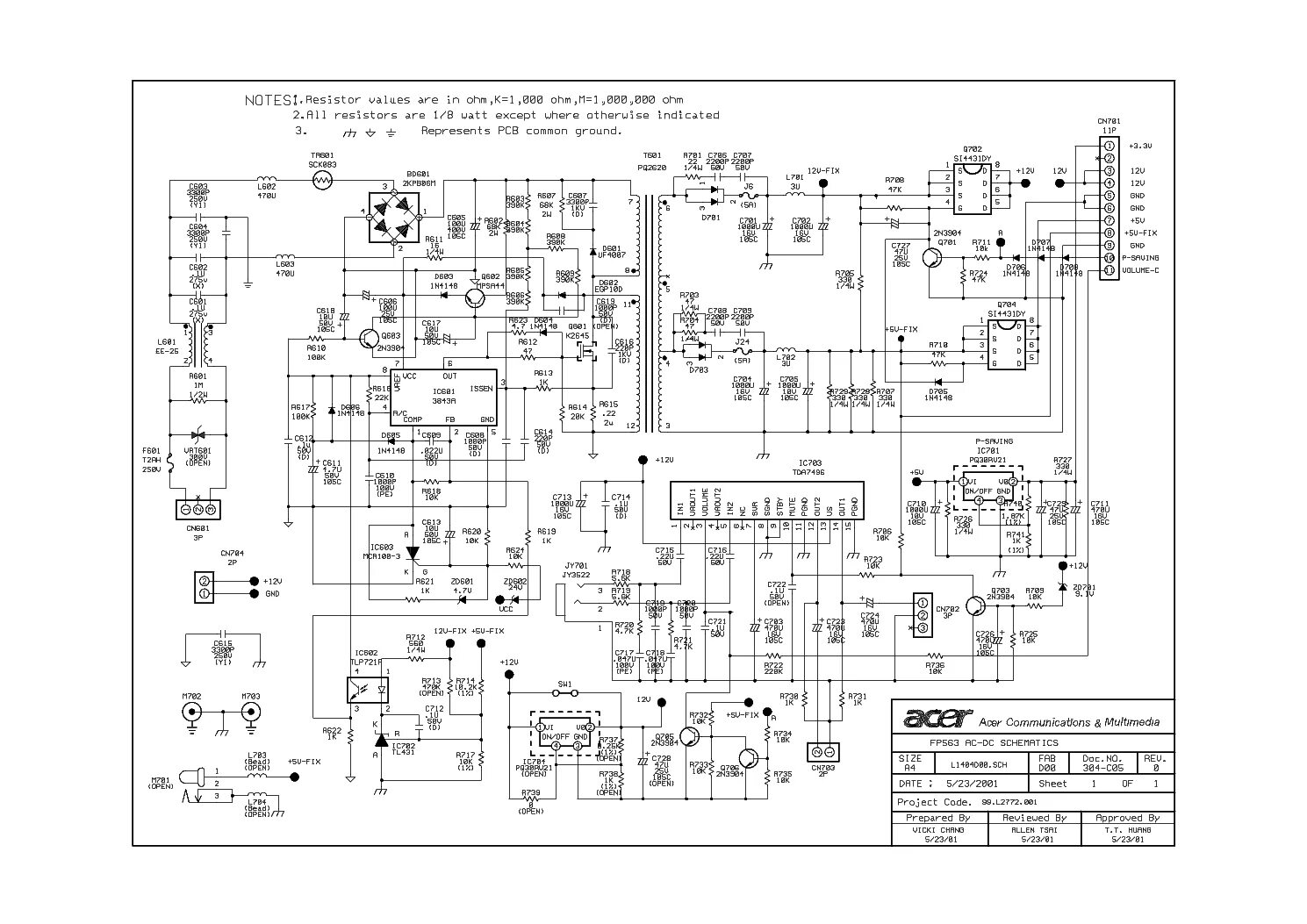 Принципиальные электрические схемы мониторов ACER H213H H223HQ 144 LCD MONITOR 2008 SM Service Manual download, schematics, e