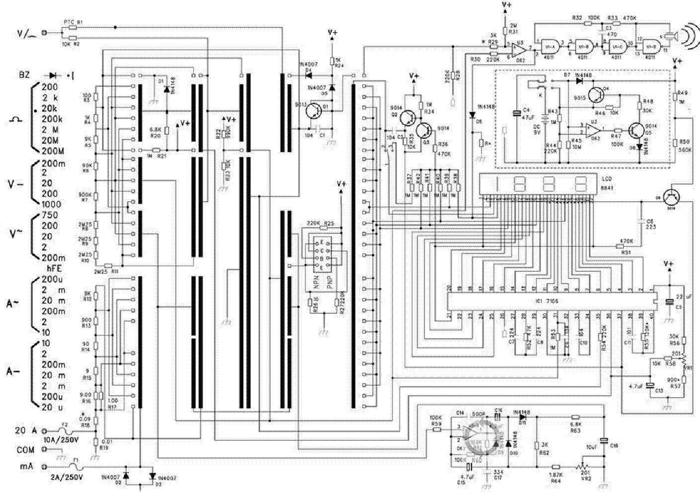 Принципиальные электрические схемы мультиметров Multimeter UNI-TREND UT 51 resistor R2 replacement - Page 1