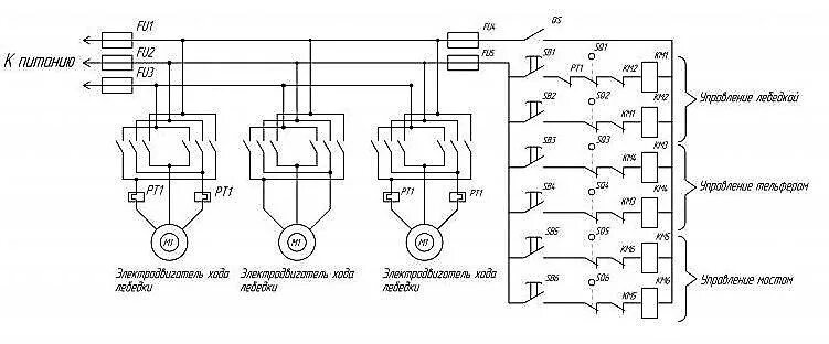 Принципиальные электрические схемы управление кранов У кого то есть готовая схема принципиальной электрической схемы управления кран 