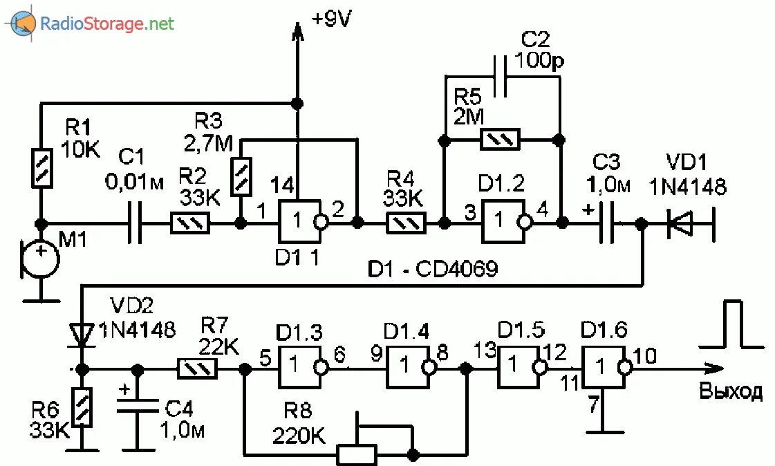 Принципиальные электронные схемы своими руками Принципиальная схема акустического датчика для автоматики (CD4069) Принципиальна