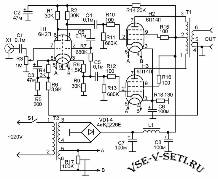 Принципиальные схемы ламповых усилителей Усилитель мощности ЗЧ Усилитель, Радио, Электронная лампа