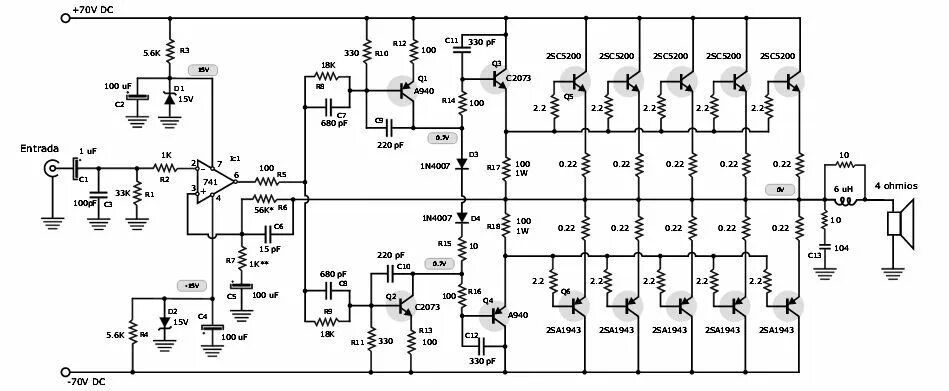 Принципиальные схемы усилителей звука Image result for hybrid amplifier circuit Amplificador de áudio, Amplificador, D