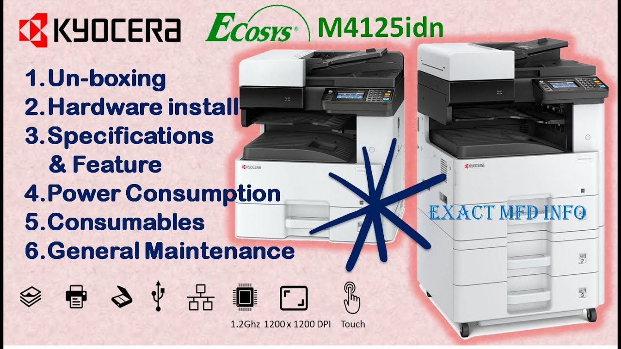 Принтер kyocera ecosys m4125idn как подключить блютуз Kyocera Ecosys M4125idn , Un-boxing , Specification , Hardware Install , Low Bud