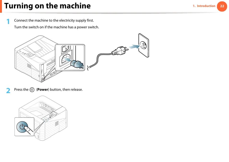 Принтер самсунг м2020 как подключить Turning on the machine Samsung ML-331X User Manual Page 22 / 245