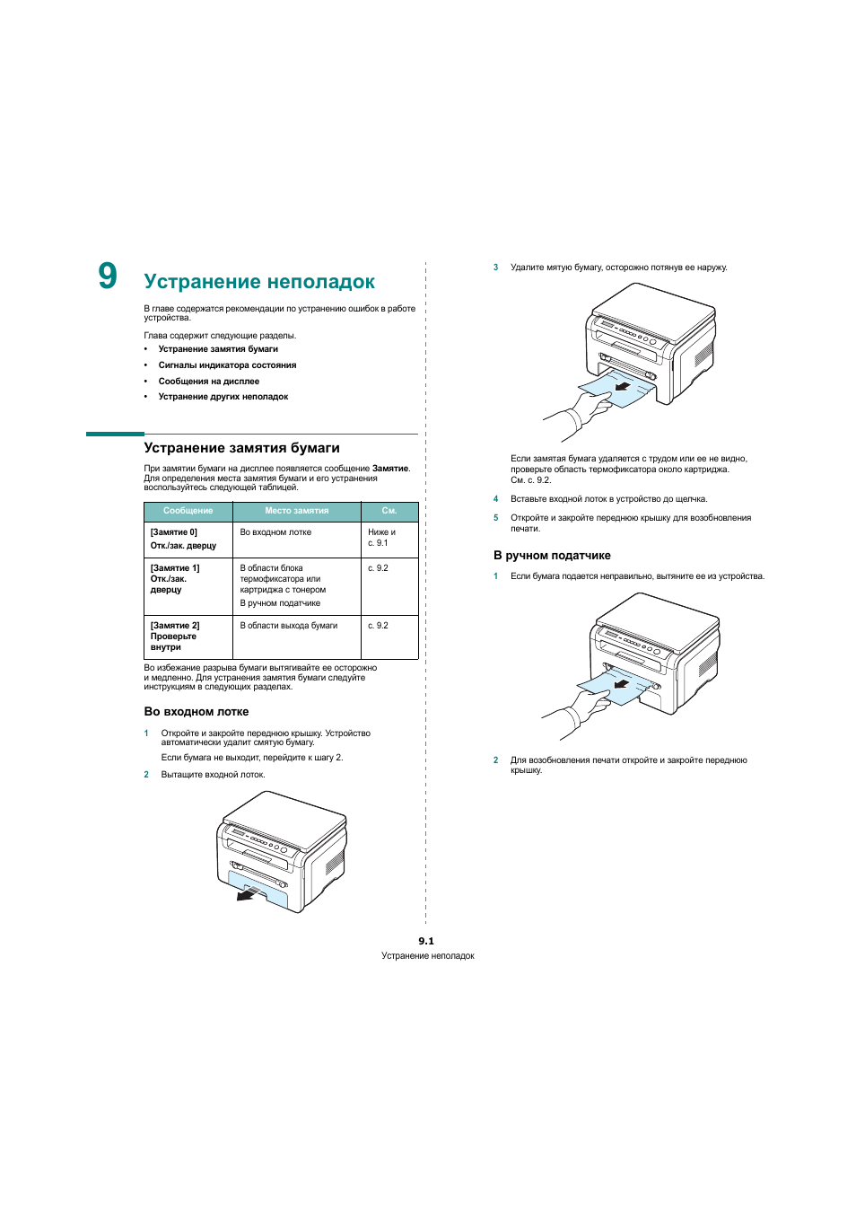 Принтер samsung scx 4220 как подключить Устранение неполадок, Устранение замятия бумаги, Во входном лотке Инструкция по 
