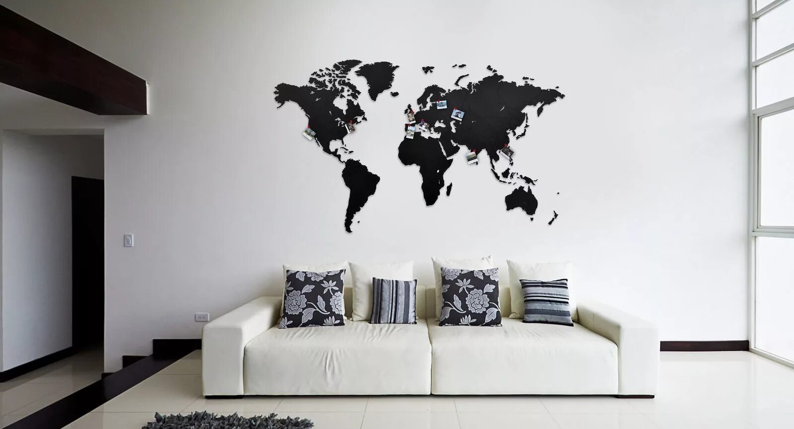 Принты на стену в интерьере Карта мира из дерева MiMi Wall Decoration Black 90x54 cm - купить в интернет-маг