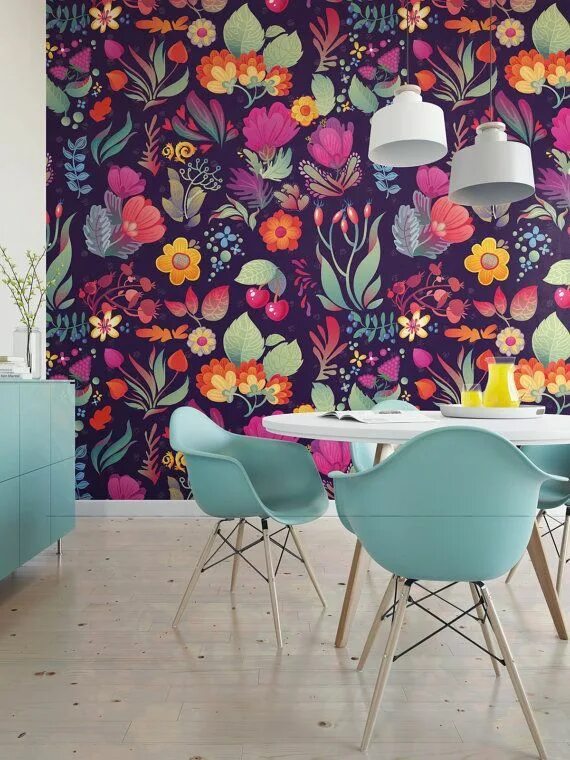 Принты на стену в интерьере Vintage Floral / Self-Adhesive Wallpaper / Removable Wallpaper / Traditional Wal