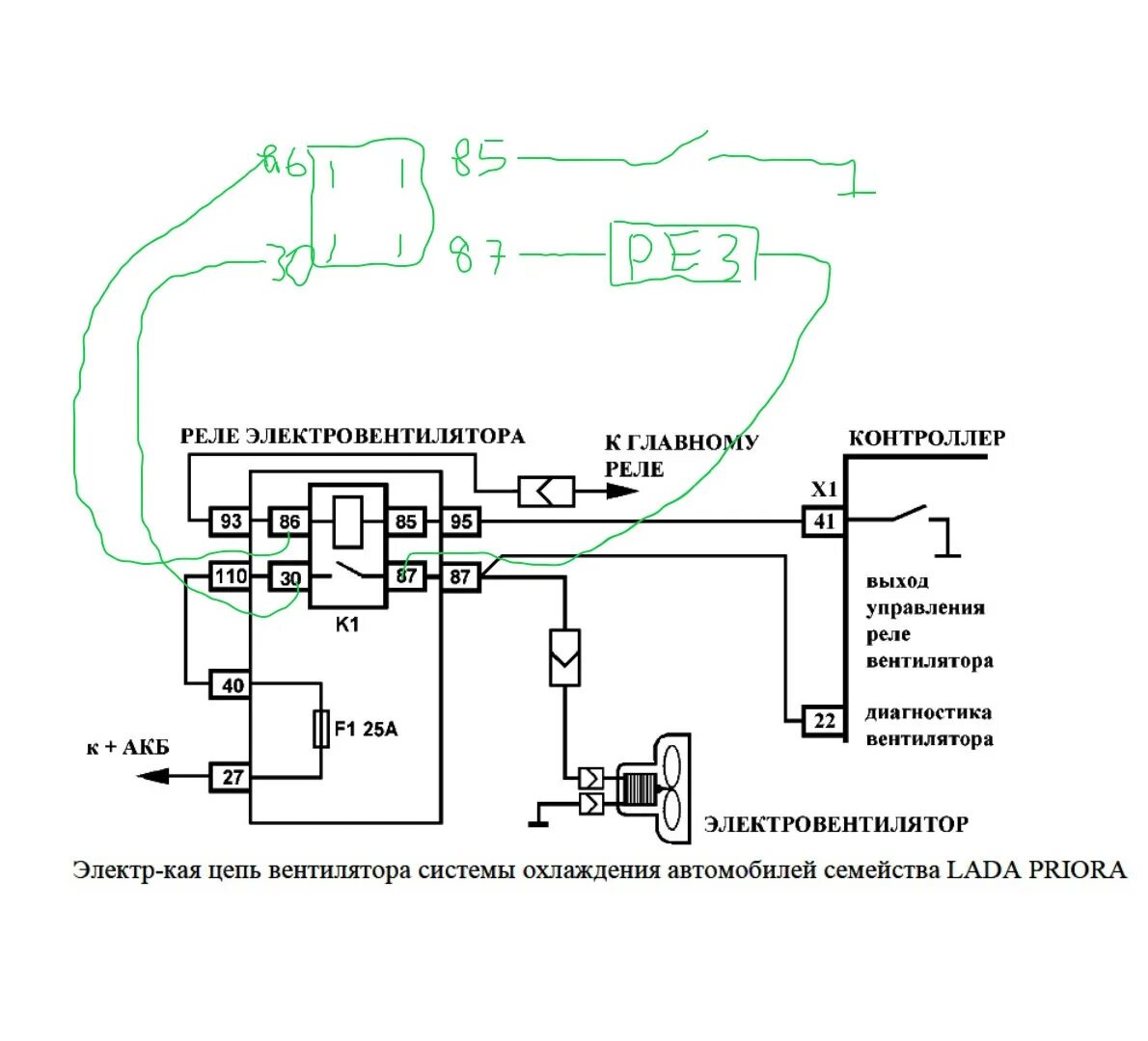 Принудительное включение вентилятора калина 1 схема подключения включение вентилятора через резистор приора 2 без кондиционера - Lada Приора хэт