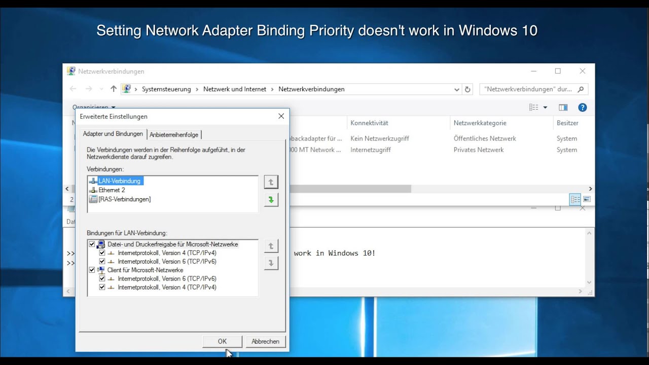 Приоритеты сетевых подключений windows 10 Binding Priority Windows 10 Issue - YouTube