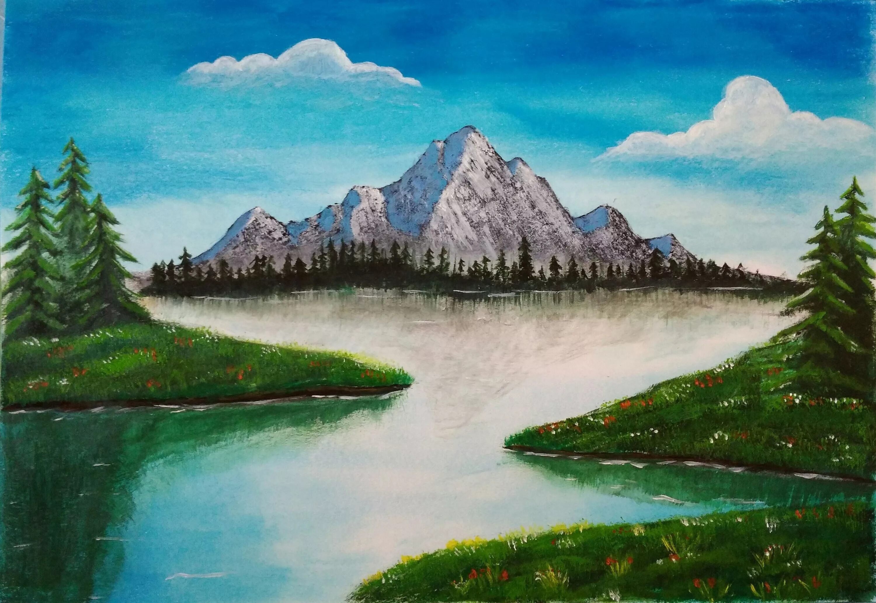 Природа фото рисовать Draw mountains using acrylic paints and oil pastels - Steemit