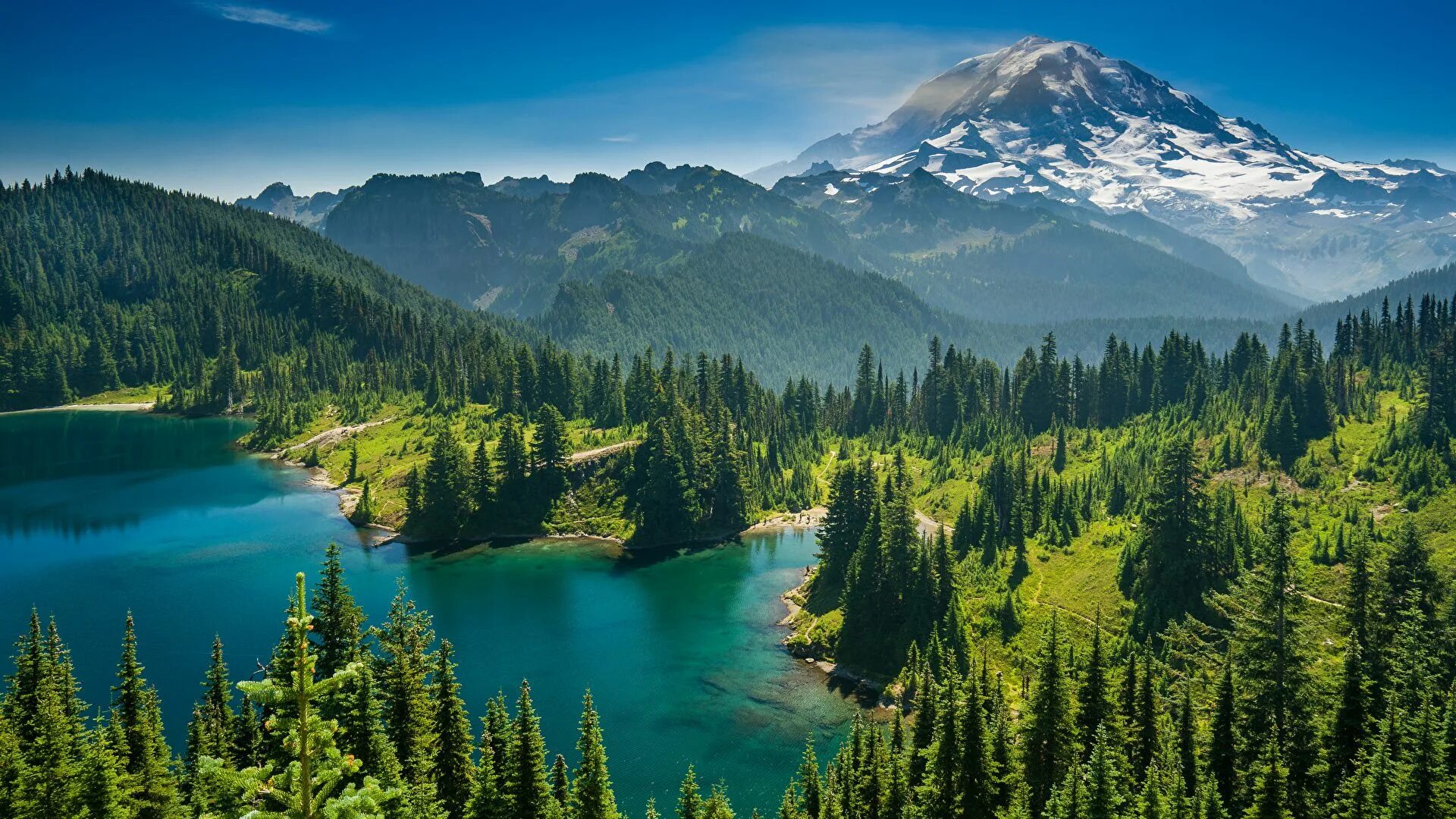 Природа фото видео бесплатно Fonds d'ecran 1920x1080 USA Parc Lac Montagnes Forêts Photographie de paysage La