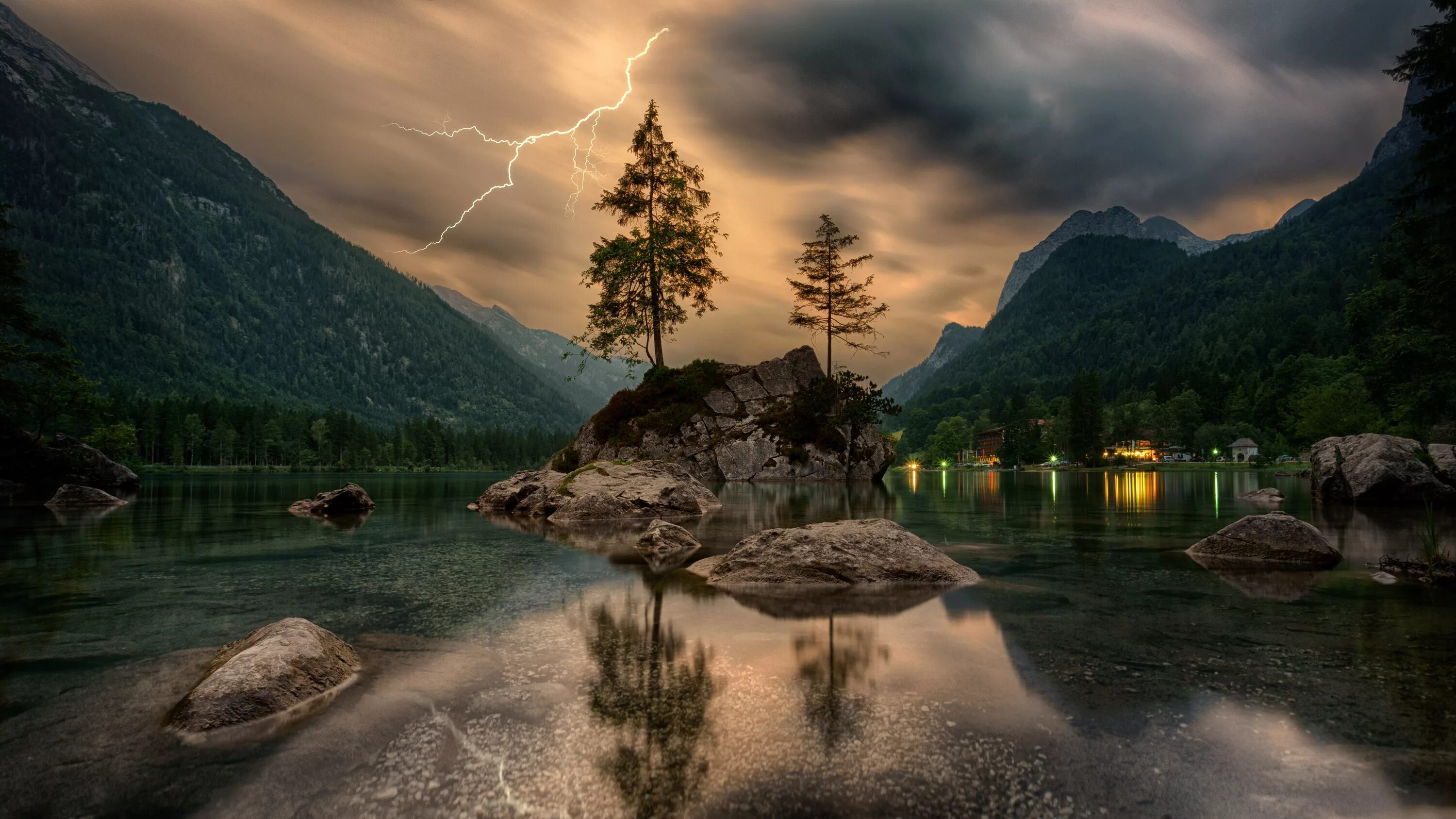 Природа фото высокого качества завораживающие пейзажи Wallpaper : trees, water, clouds, lightning, nature, forest, Slovenia 5757x3238 