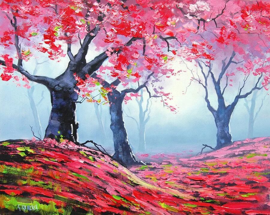 Природа красками фото Blosson tree Landscape by artsaus.deviantart.com Tree painting canvas, Tree pain