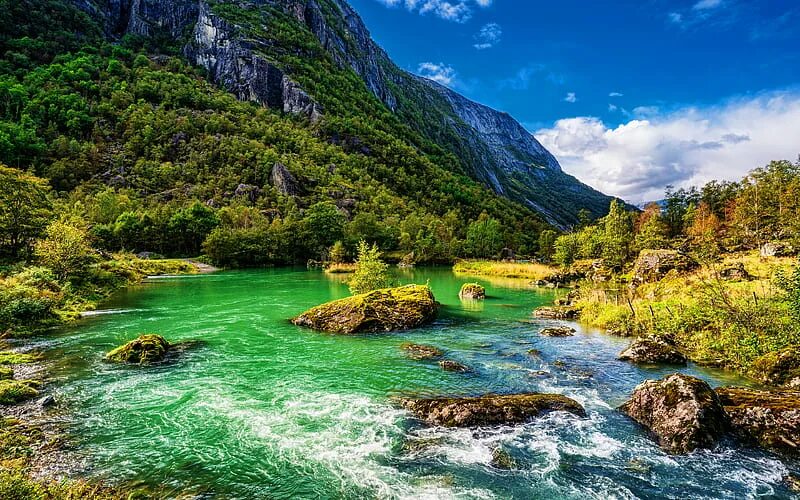 Природа река горы фото Folgefonna National Park, mountain river, R, summer, Norway, Europe, beautiful n