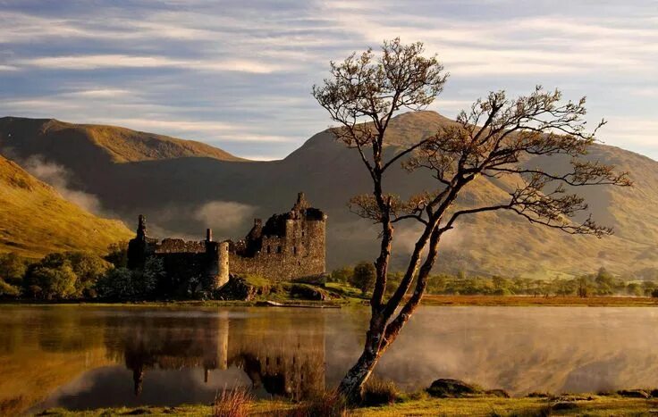 Природа шотландии фото Morning Mist at Loch Awe & Kilchurn Castle, Argyll European castles, Scottish ca