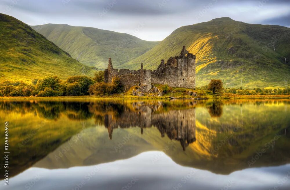 Природа шотландии фото Kilchurn sunset Фотографія Stock Adobe Stock