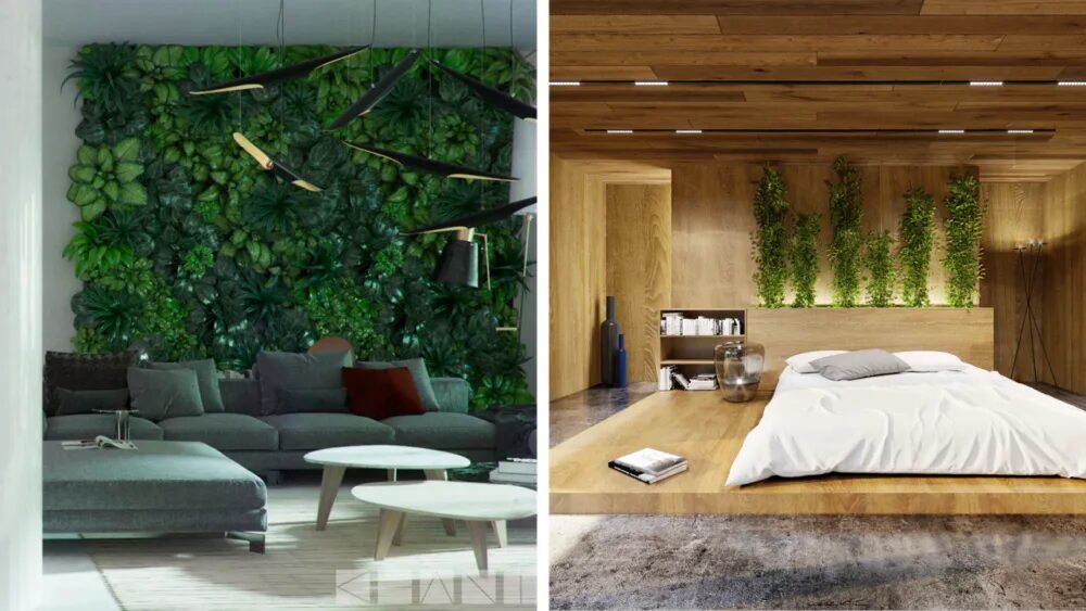 Природный интерьер в квартире Eco interior design - natural rooms of housing and houses, wood and plants decor