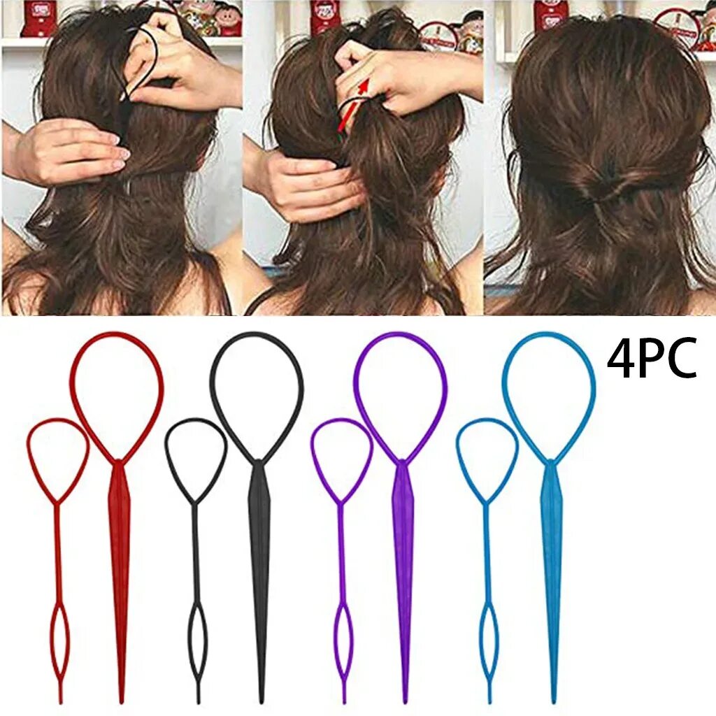 Приспособление для причесок на длинных волосах 4Pcs Hair Scrunchies for Women Black New Pretty Simple Magic Hair Styling Clip S