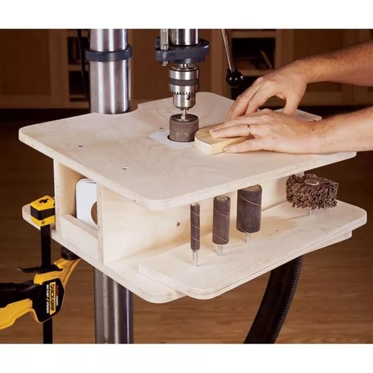 Приспособления для домашней мастерской своими руками Drill-Press Drum-Sanding Table Woodworking Plan from WOOD Magazine Houtbewerking