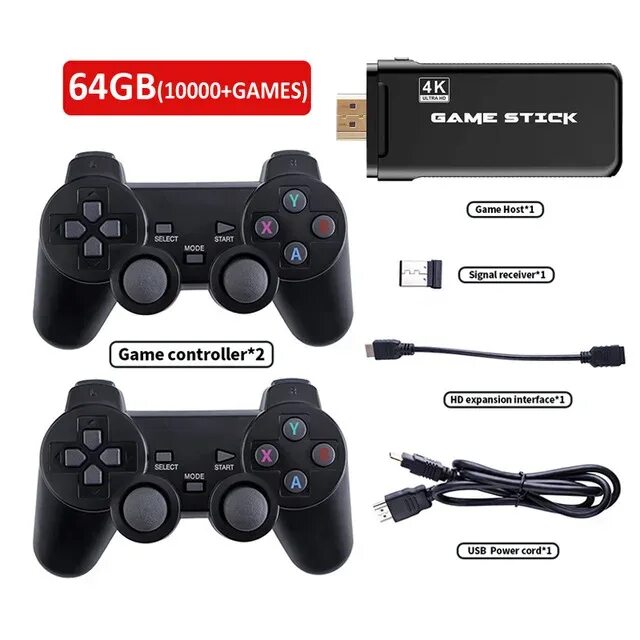 Приставка game stick 4k как подключить 64 бит 4K HD 64 ГБ 10000 игр видеоигровая консоль HD 2,4G Беспроводная для CPS P