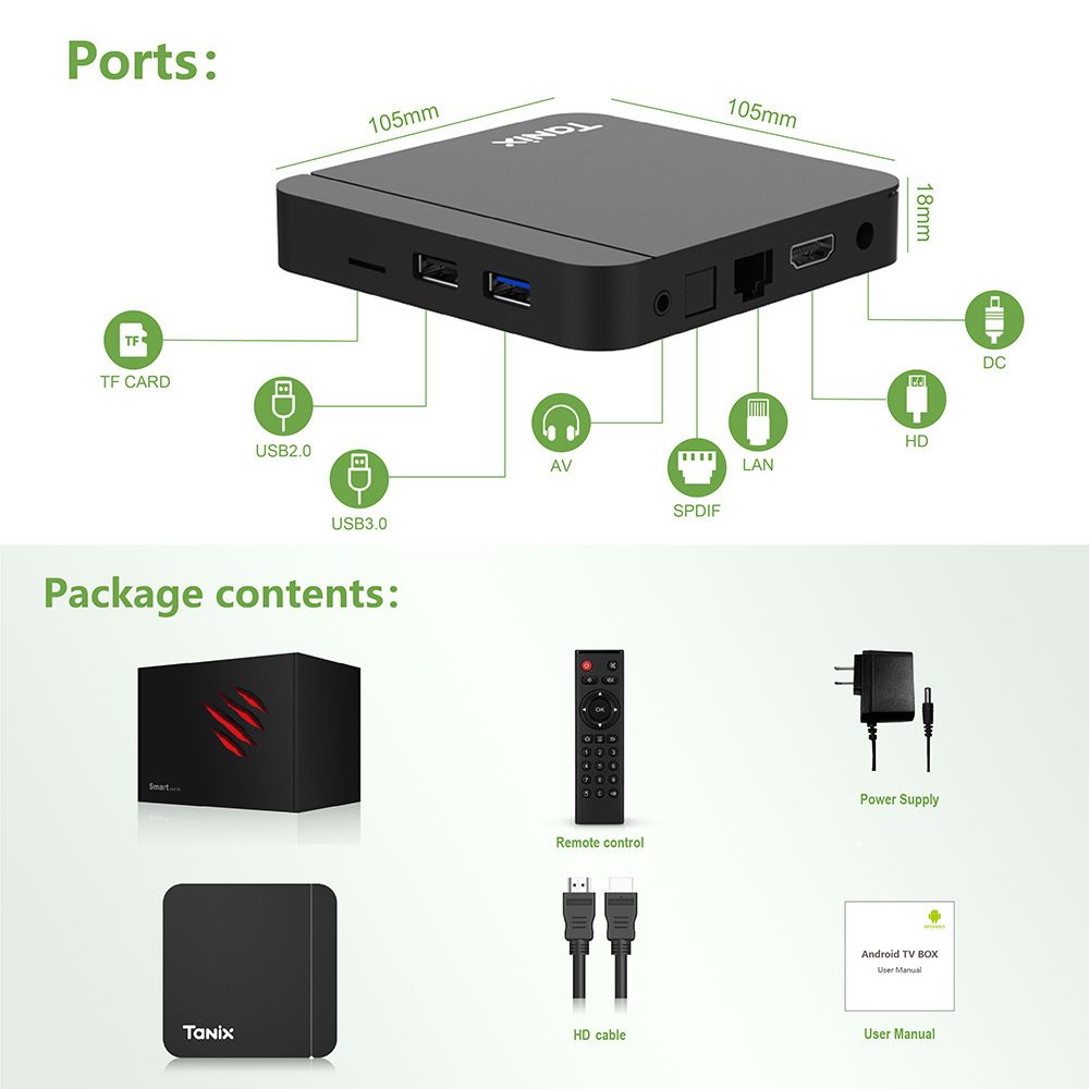 Приставка tanix w2 подключение к телевизору Медиаплеер 61gzPU, USB, RJ-45 Ethernet, TF, DC 3.5 мм, Android купить по низкой 