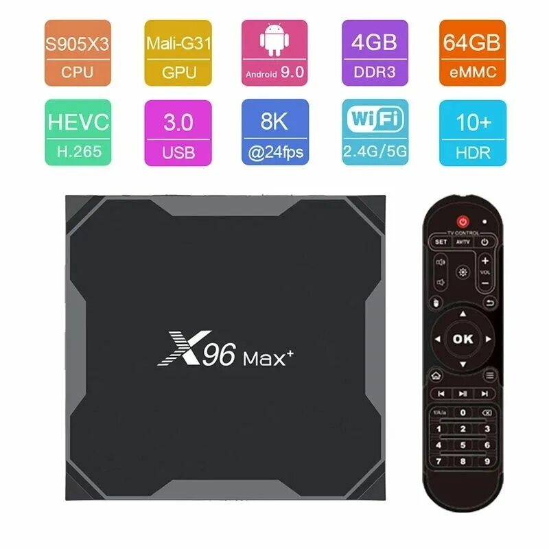 Приставка x96 max как подключить Медиаплеер X96Max Plus, AV, RJ-45 Ethernet, USB, DC 5.5 мм, TF, Android купить п