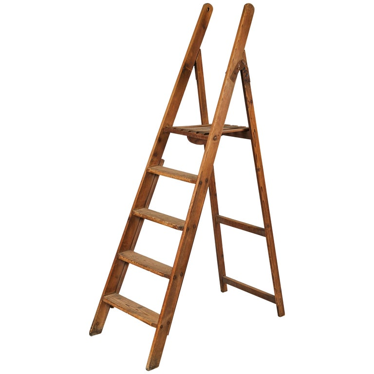 Приставная деревянная лестница фото Folding Wooden Library Ladder from Late 19th Century France Library ladder, Ladd