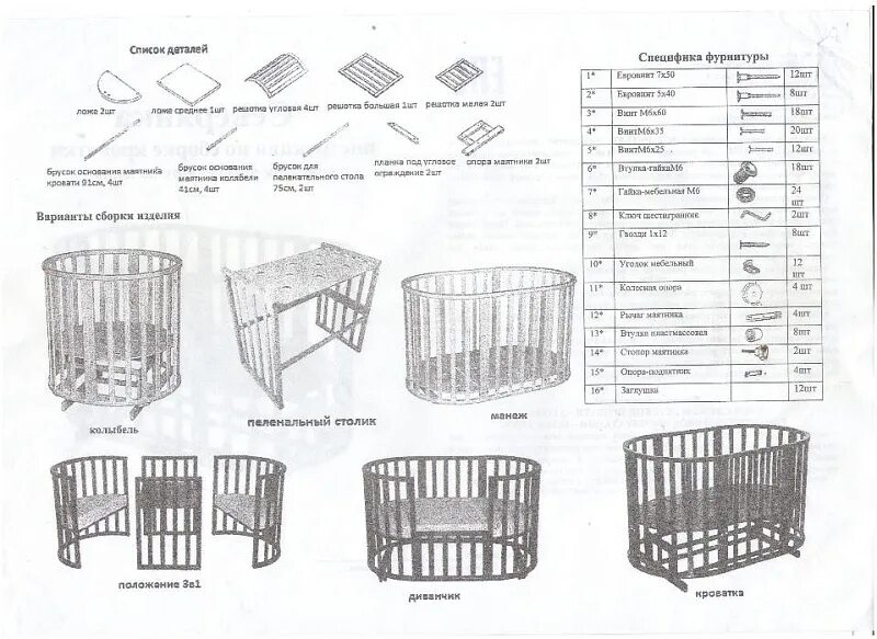 Приставная кроватка инструкция по сборке Купить АНТЕЛ` СЕВЕРЯНКА-3 кроватка круглая 6в1 (маятник универсальный, колесо) "