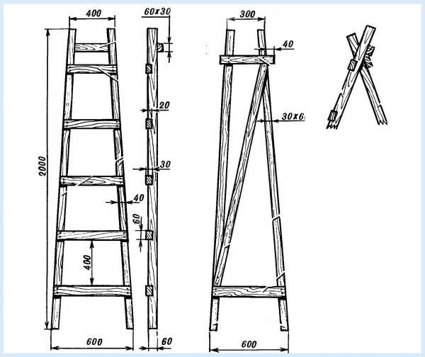 Приставной лестницы своими руками чертежи Схема деревянной стремянки Стремянки, Лестница, Чертежи