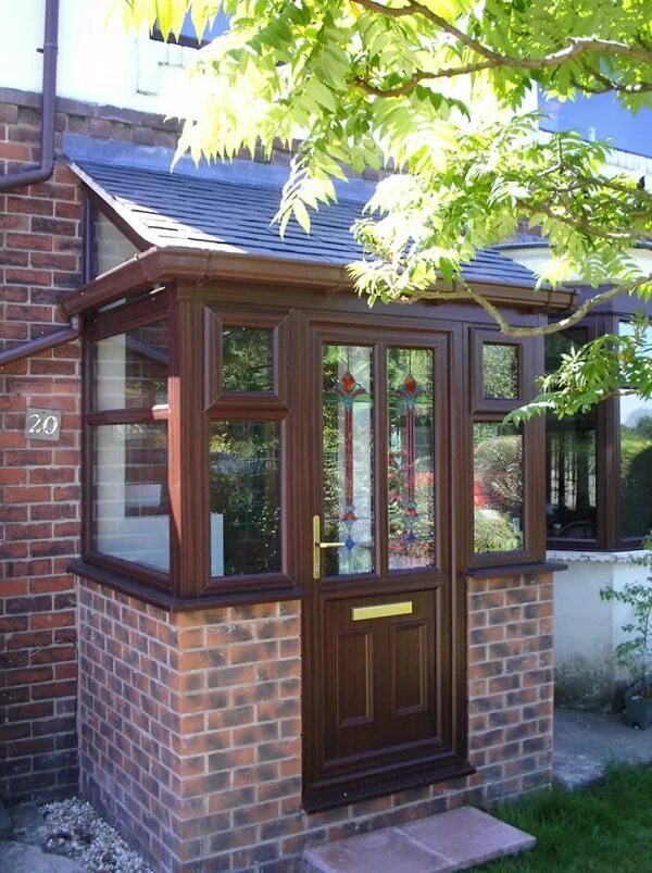 Пристроить тамбур к дому варианты Lean To style Porch with tiled roof and Rosewood uPVC door and windows. (3/5) Po