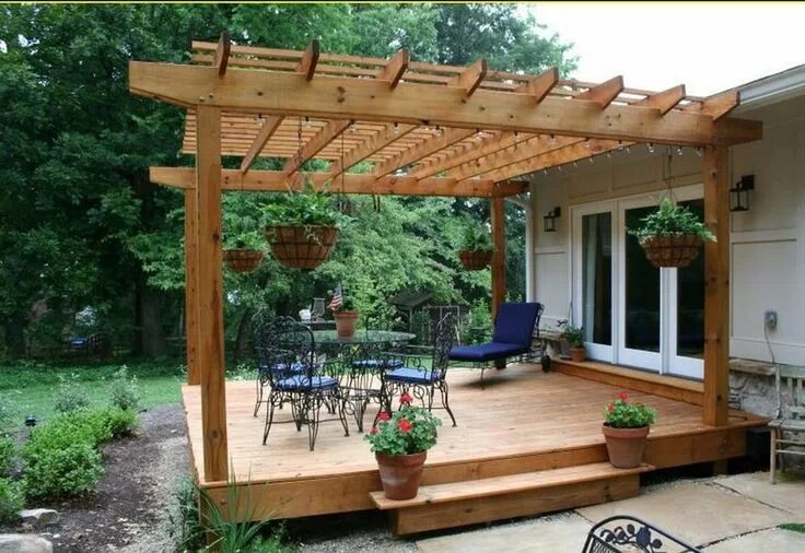 Пристрой беседки к дому фото Cover the cement pad with deck with pergola - I would go darker Тень от беседки,