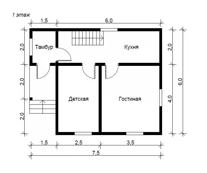 Пристрой к дому планировка Проект дома 6х7,5 из бруса - № 11