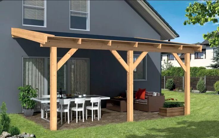 Пристрой с односкатной крышей фото Houten Frame Easy Douglas hout in 5 maten Patio gazebo, Backyard patio designs, 