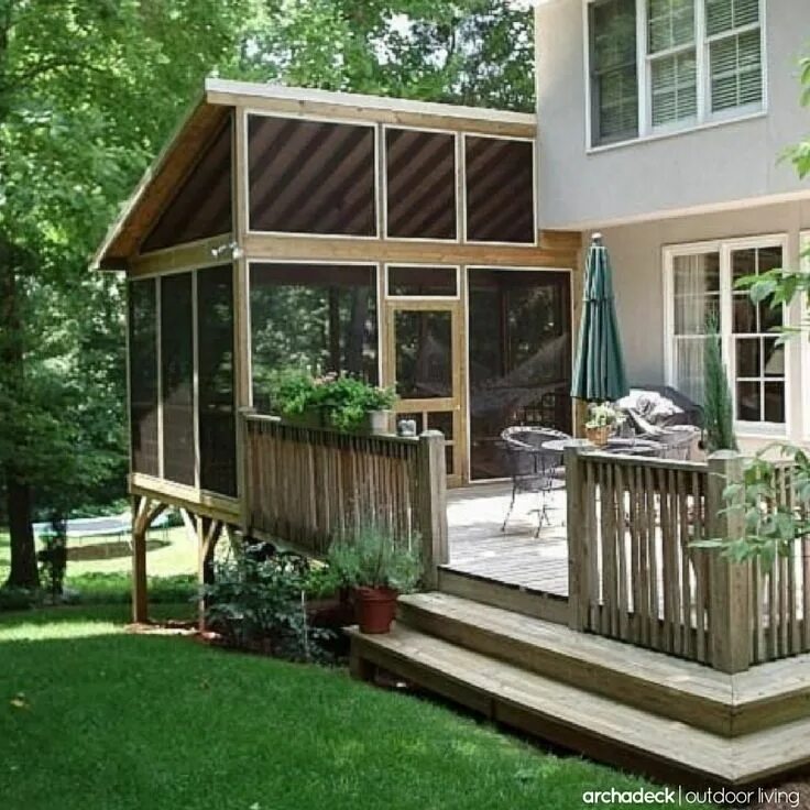 Пристройка дача фото Screen porch with wood deck flooring The building materials you choose for your 