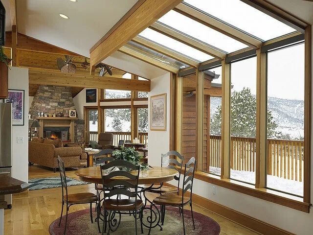 Пристройка к дому фото внутри Dining room in a Lindal Cedar Home in Colorado. Cedar homes, Lindal cedar homes,