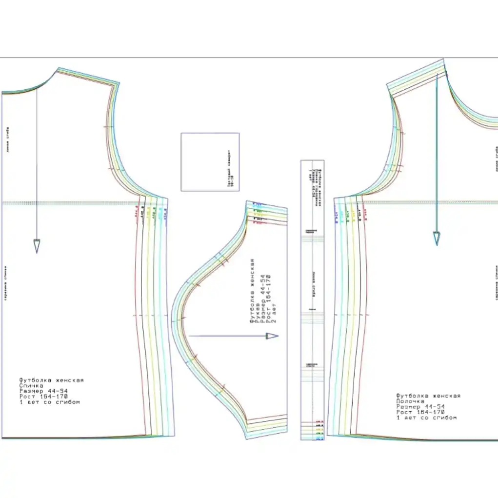 Приталенная футболка женская выкройка Выкройка женской футболки прямого кроя "стандарт" размеры 44,46,48,50,52,54 в на
