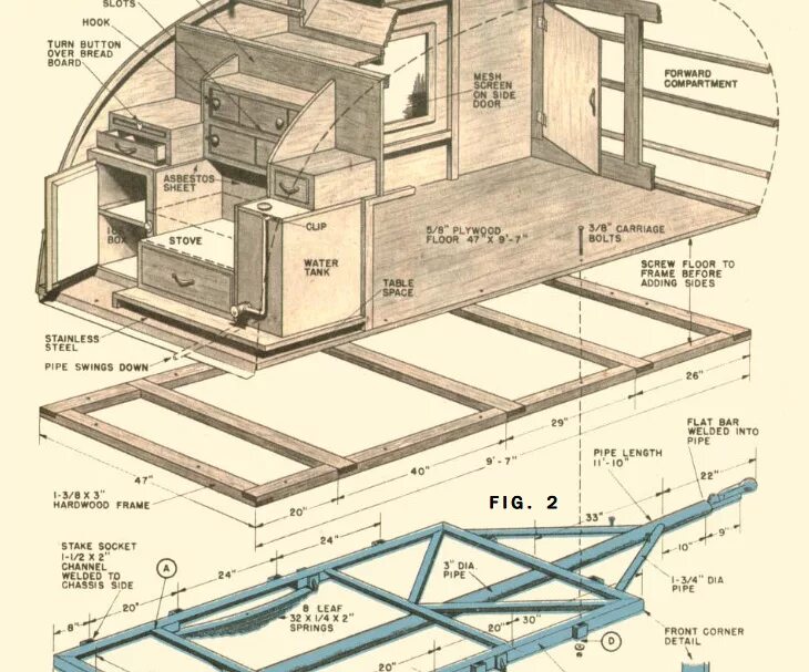 Прицеп дача своими руками чертежи Винтажный прицеп-капля. Чертежи 1947 года) - Сообщество "Прицепы" на DRIVE2