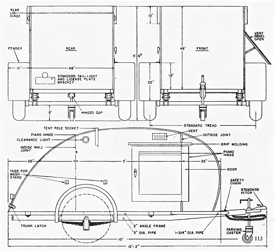 Прицеп дача своими руками чертежи trailer-for-2_3view_med.gif (444 × 404) Teardrop camper plans, Teardrop camper, 