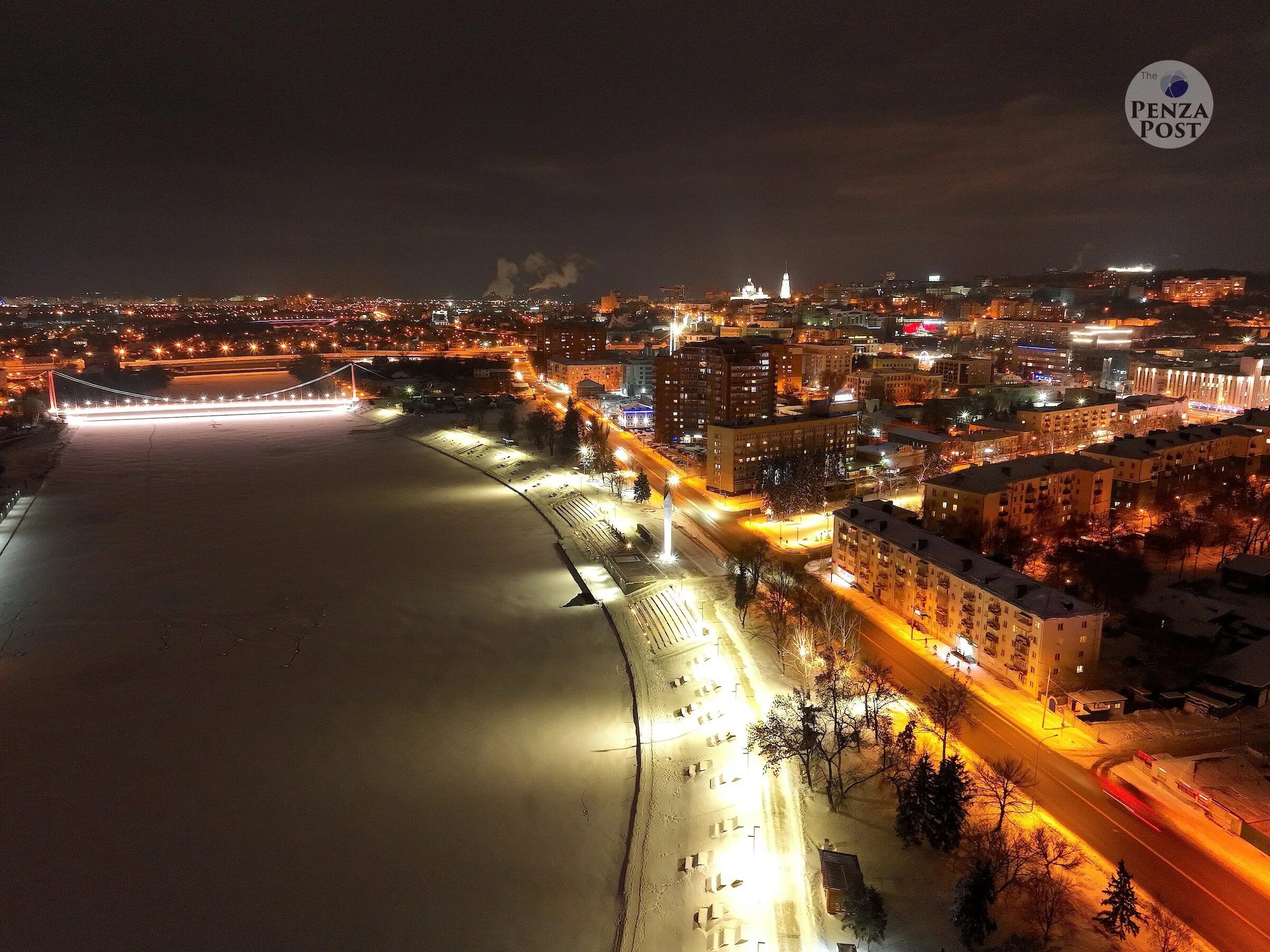 Про фото пенза Набережная реки Сура в Пензе. Ночной город и мосты зимой. Аэрофотография от The 