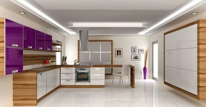 Про100 дизайн интерьера Adeko kitchen design I purple , white , wood Wonderful harmony of colors Ev kita