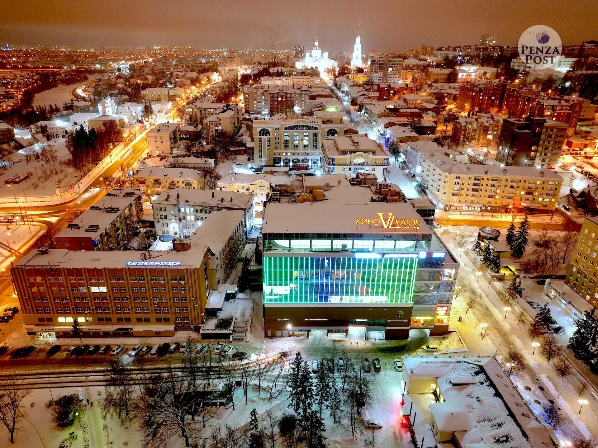 Продажа фото в пензе Центр Пензы в зимний морозный вечер. Аэрофотография от The Penza Post