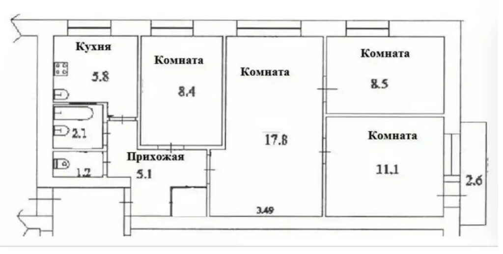 Продажа квартир старой планировки Купить 4-комнатную квартиру, 63 м² по адресу Москва, Ташкентский переулок, 5к1, 