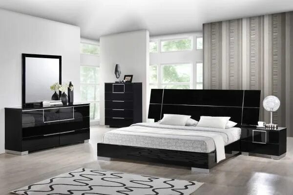 Продажа спален фото Hailey Contemporary Black Wood 2pc Bedroom Set W/King Platform Bed Black bedroom