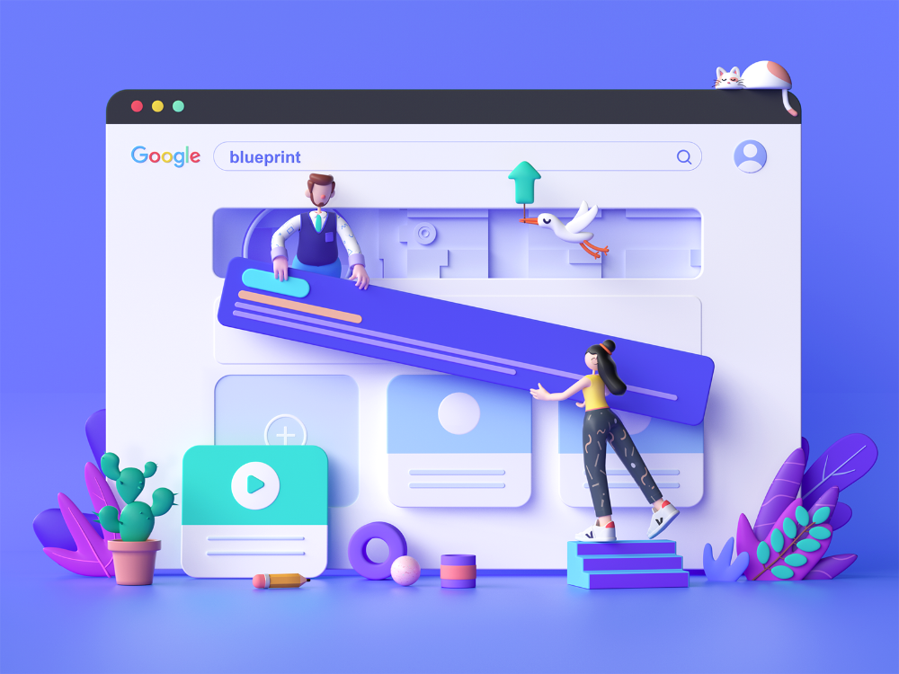 Продвижение сайта дизайн студии Blueprint - landing page Design skills, 3d illustration, Digital illustration