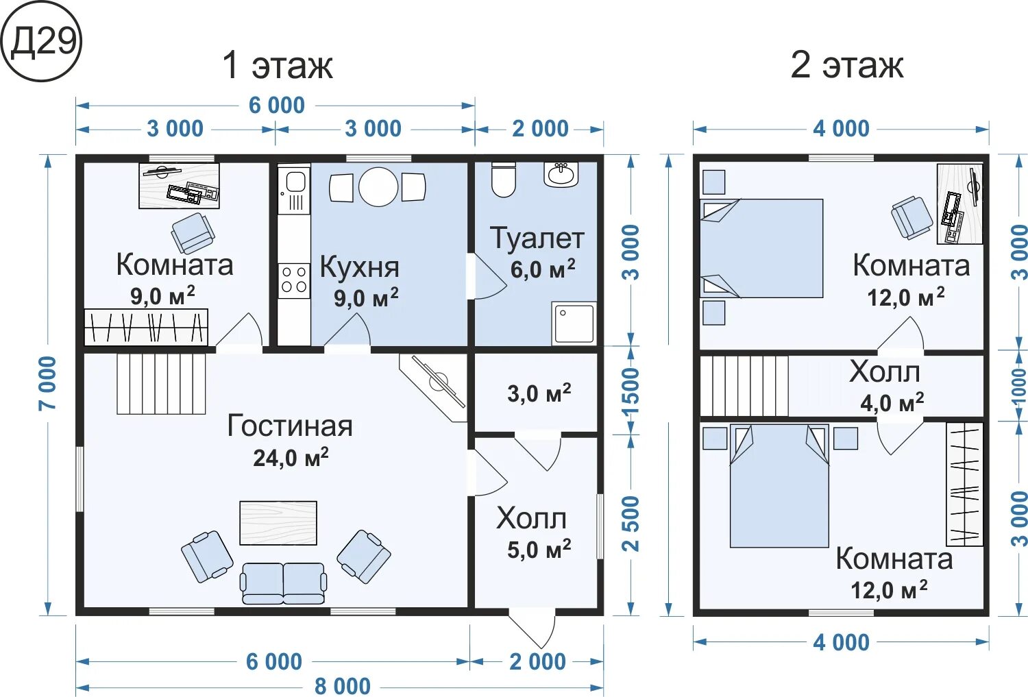 Проект 7 на 8 фото Проект Д-29 Дом 7.5х8 84м2 - компания СИБИРСКИЙ ДОМ