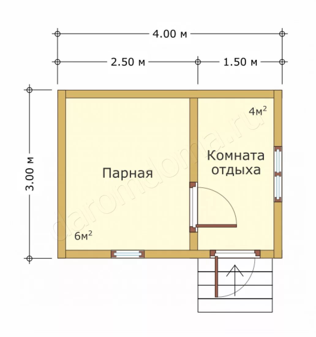 Проект бани 3х4 из бруса с чертежами Баня в Тихвине - 338000 руб.