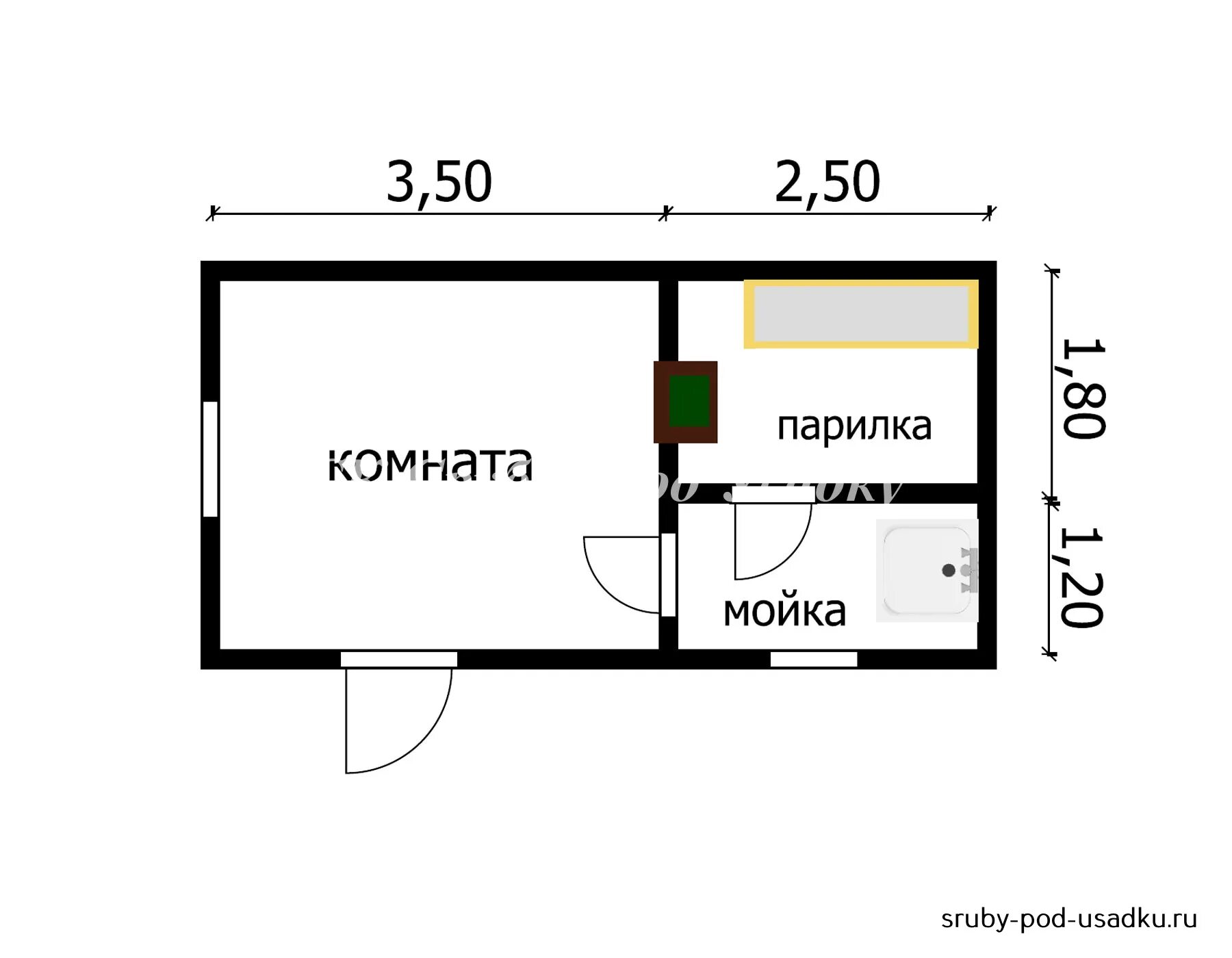 Проект бани 3х6 каркасной чертежи Баня из бруса 6х3 м "Череповец" под ключ и под усадку Дом из бруса под усадку не